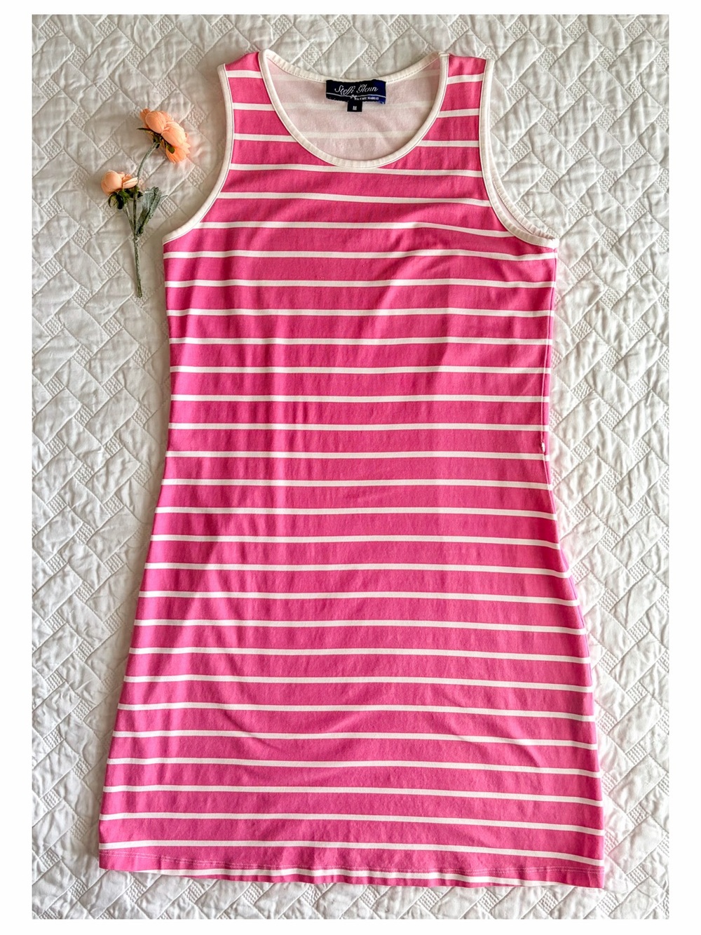 Steffi Glenn by Cape Madras Pink White Stripe Pima Cotton Shift Dress Medium